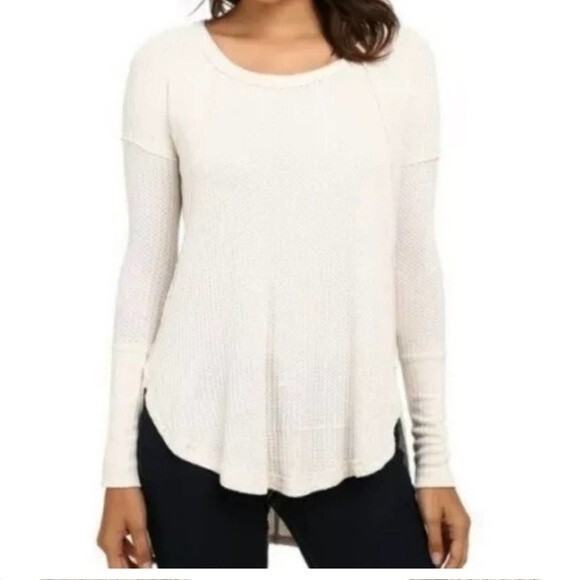 Free People Women's Ventura Drappy Thermal Waffle Long Sleeve Blouse XS - Picture 1 of 7